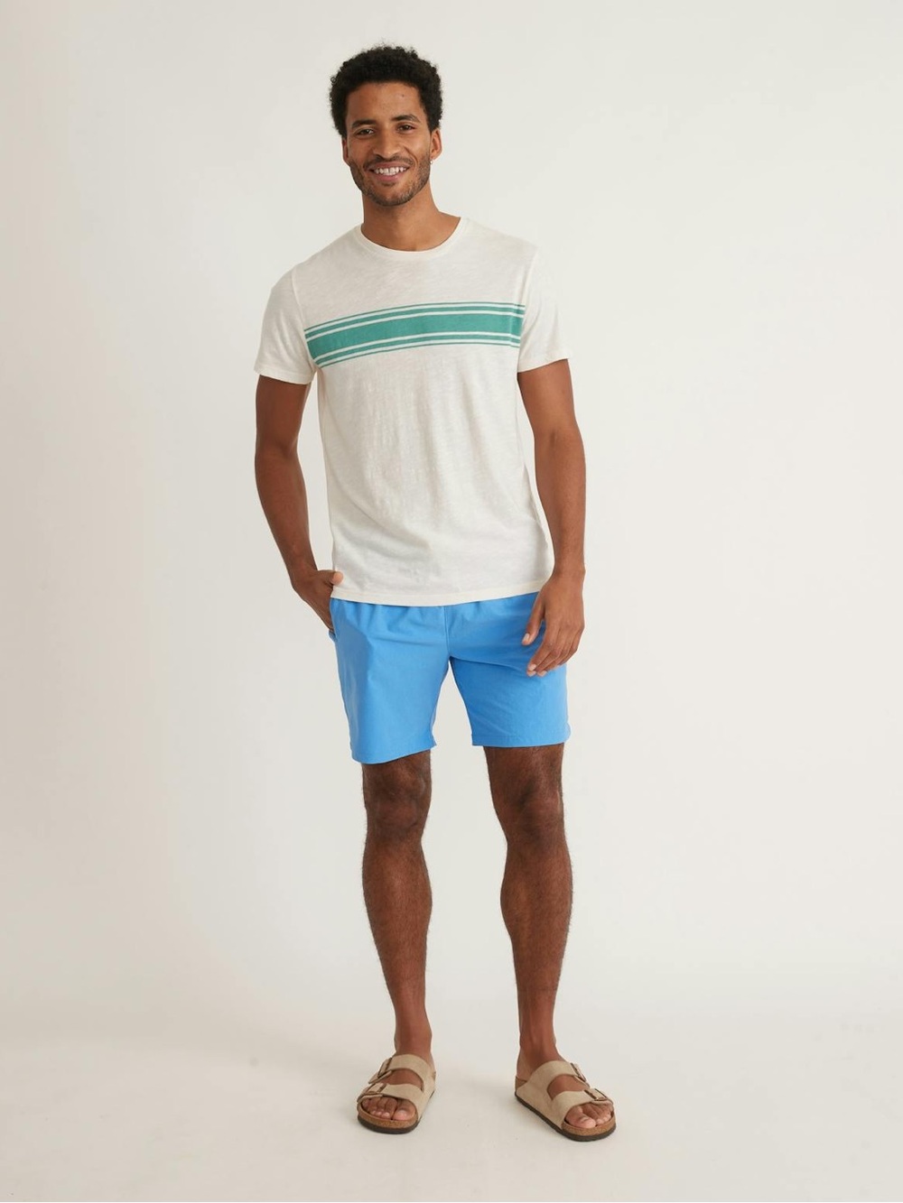 Marine Layer mens S Small slub chest stripe white cotton short sleeve t-shirt